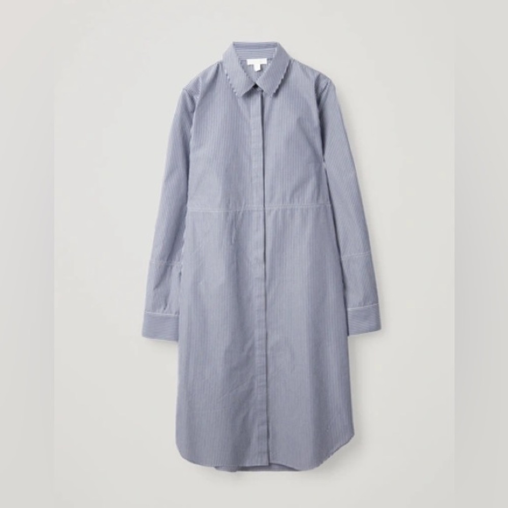COS Blue Pinstripe Long Sleeve Shirt Dress